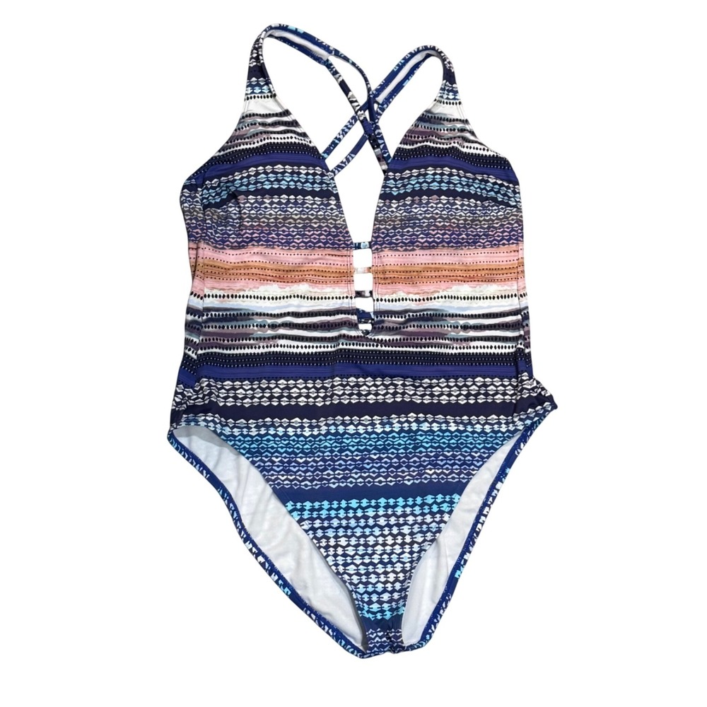 Kenneth Cole New York One Piece Swimsuit Women XL Blue Multi Excellent Geometric